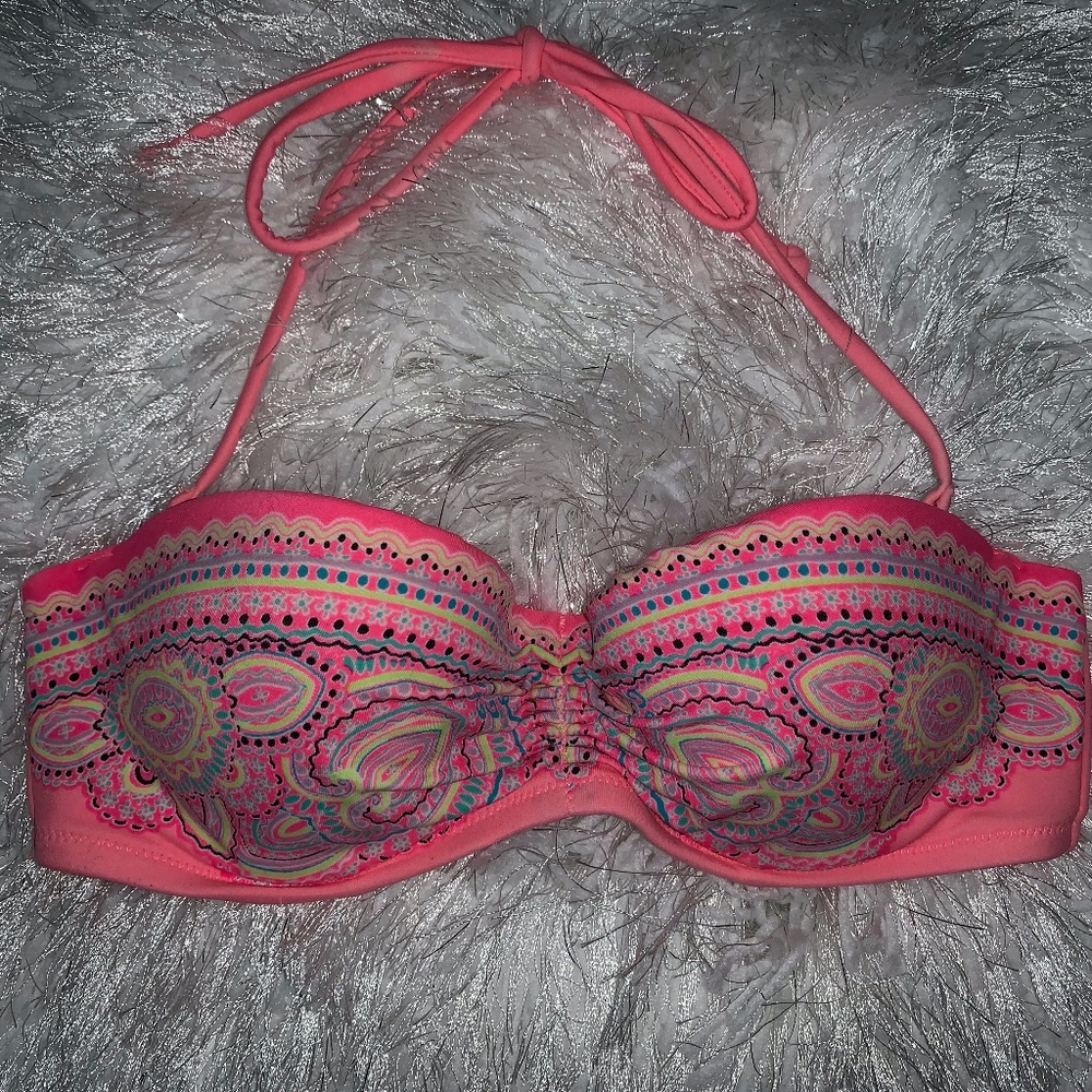 neon pink patterned bikini top